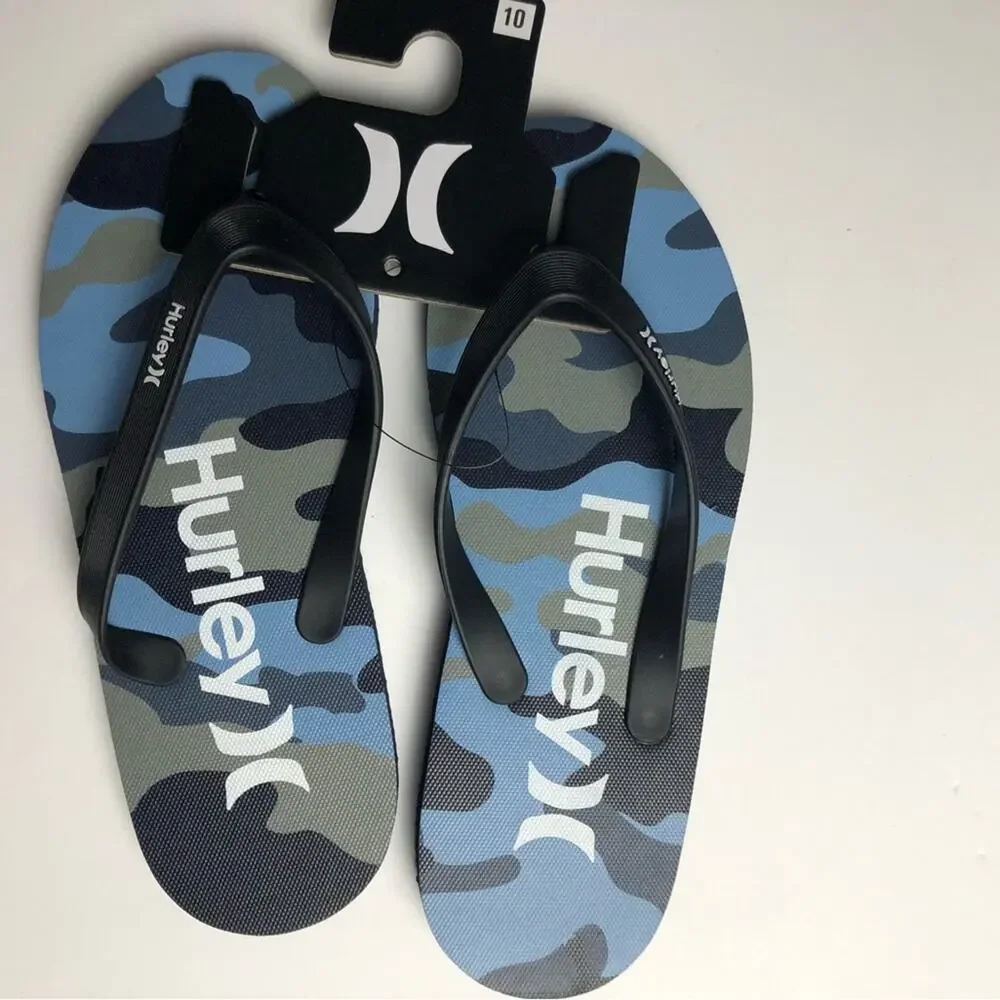 Hurley Men's Blue Gray Camo Beach Style Flip-flops  Sz  10